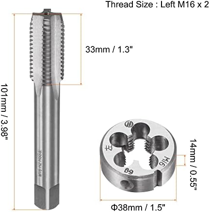 uxcell toque e conjuntos de matrizes, m16 x 2 métricas parafuso esquerdo rosca reta Torneira de flauta com matriz de rosca