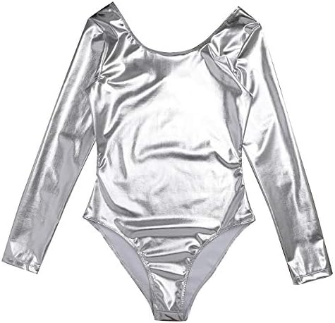 Yuumum feminino brilhante Metálico Patente Patente Ginástica Letard Athletic Bodysuit da dança