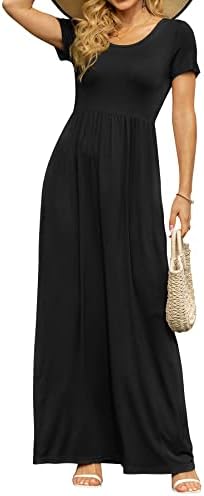 DB Moon Feminino Manga Curta Maxi Vestidos Casual Império Vestido Longo com Bolsos