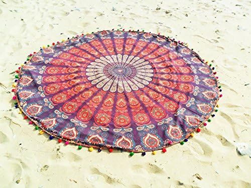 Nandnandini-Beautiful Multi Color Beach lance roud tapeçaria indiana mandala redonda redonda praia lança tapeçaria hippie boho gipsy