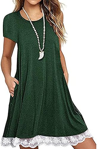 Vestidos casuais femininos de manga comprida Lace Lace Casual Knee O Dress Dech Neck Party curto acima das mulheres femininas