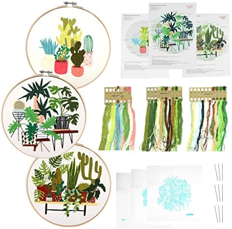 PDGJG Botânico Garden Handwork Plantas Padrão Bordado Diy Kit Starter Ribbon Threads Tools Ferramentas de costura impressa