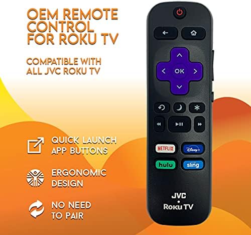 Controle remoto OEM para Roku TV Nenhum emparelhamento inclui botões de controle de volume e Netflix Disney+ e Hulu Hot Keys