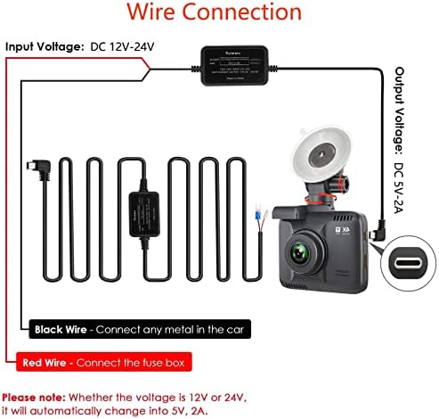 Dash Cam Kit Hardwire Tipo C 12V-24V a 5V Cabo do carregador Cabo de alimentação de alimentação Compatível com VIOFO A139