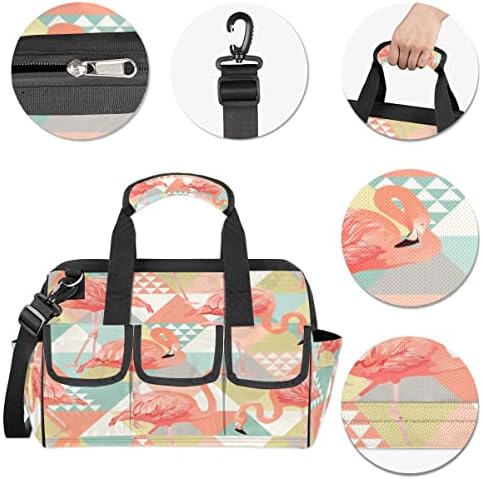 Bolsa de ferramentas geométricas de flamingo para homens mulheres pesadas multi-bolsas de boca larga Tote Tote Organizador de