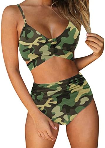 Tankini Bathing Suits for Women High Waister Ruffle Swimwear Dois peças Athletic Swim Top com shorts Biquíni de cintura