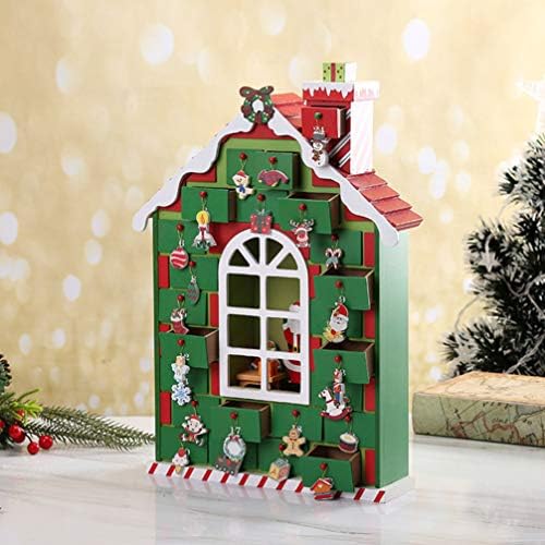 Besportble Work Decor Decor Wooden Christmas Countdown Calendário Santa House com tema de Natal Pendentes Calendário de Natal