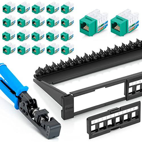 Everest Media Solutions Bundle - 2 itens: Ferramenta de terminação de velocidade, com 20 pacote de macacos Green Cat6 Keystone