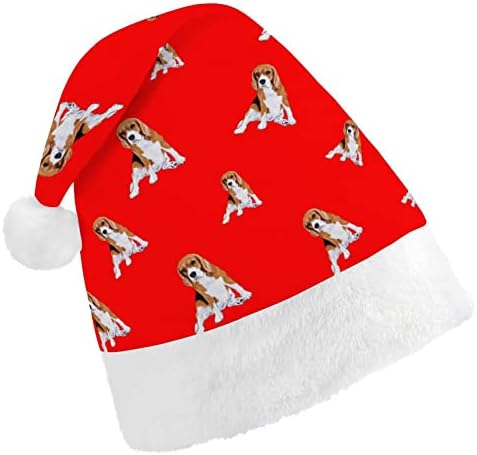 Beagle orgulhoso chapéu de natal engraçado Papai Noel Hats Plexh Short com punhos brancos para suprimentos de decoração