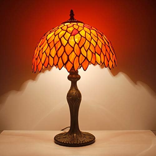 Lâmpada de lâmpada de tiffany manchado lâmpada de cabeceira vermelha wisteria memória vintage estilo tradicional mesa de leitura luz