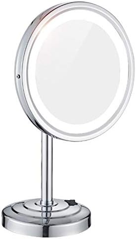 Espelhos de maquiagem aohmg espelhos de mesa de lupa iluminados, espelho cosmético de LED de um lado, botão liga/desliga,