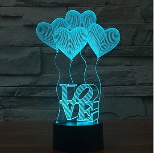 JCARE 3D Visual Four Love Heart LED Bulbo Ilusão óptica Lâmpada colorida de mesa LED Touch Holida de férias romântica