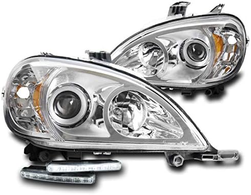 ZMAUTOPARTS PROJETOR FARÇONS CHROME W/6 LED branco DRL compatível com 1998-2005 ML-Class W163