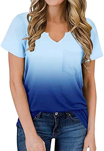 Space T Womens verão V Neck Ruffle de manga curta top top casual camisa fluida