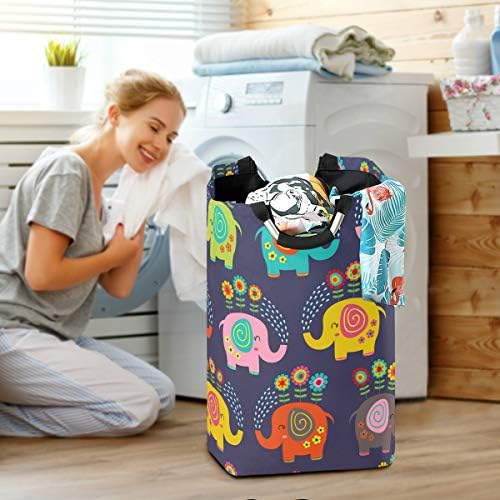 Alaza Floral Elephant Print Leundry Basket Tester Lixeira grande de armazenamento com alças para cestas de presentes, quarto,