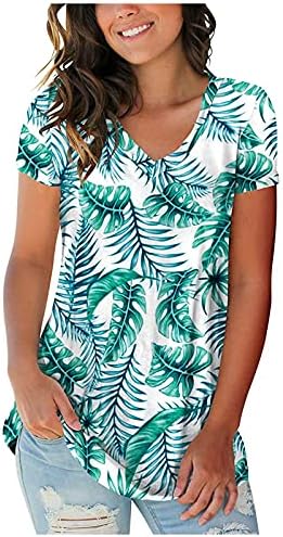 Tops de verão para mulheres Camisetas casuais de manga curta T Blusses de pescoço solto Túdos de túnica de estampa floral para mulheres