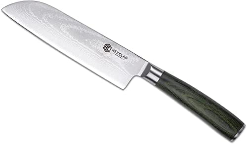 HEXCLADA 7 polegadas Santoku Knife japonês Damasco aço inoxidável Tang completo com maçane