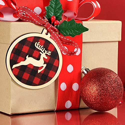 Sheroll 12 peças Árvore de Natal Decorações de ornamentos de madeira Buffalo Decoração de Natal Buffalo Red Black