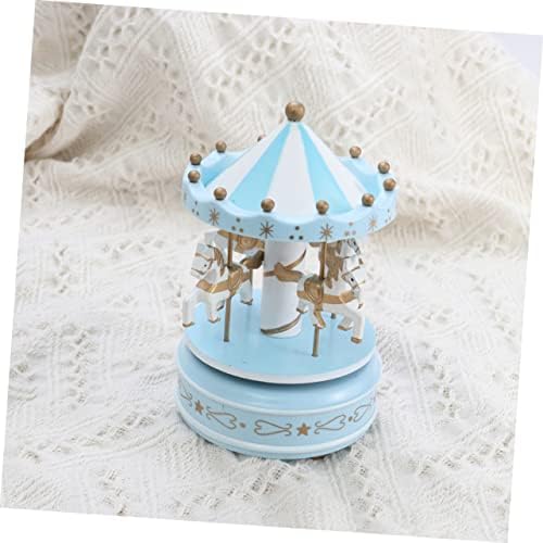 Homoyoyo Box Minature Gifts Wooden Merry Go Round Carousel Music Box Luxury Music Box 3- Horse Carousel Gifts Caixa de música