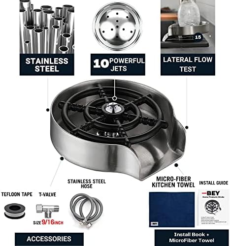 Bey Automatic Glass Rinser - Ponte de copo para pia de cozinha, Afigurações de pias de limpador de garrafa de bebê em aço inoxidável,