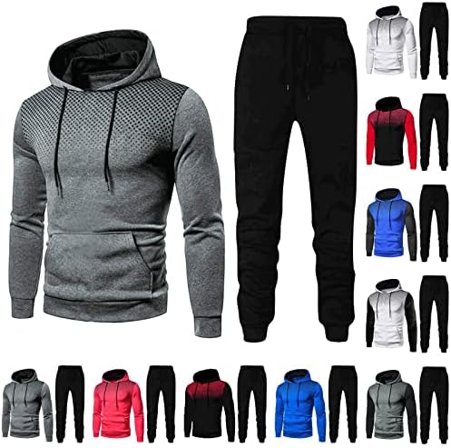 GAXDETDE O outono de outono masculino esportes de duas peças de duas peças e calças de fitness de fitness com capuz e calça suéteres