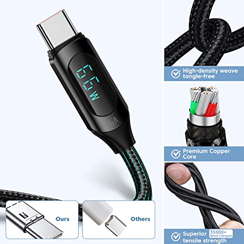 Cabo do cabo C Tipo C USB Cabo de carregamento rápido, 66W/6A Cabo de carregamento USB C USB com tela LED, cabo USB Tipo