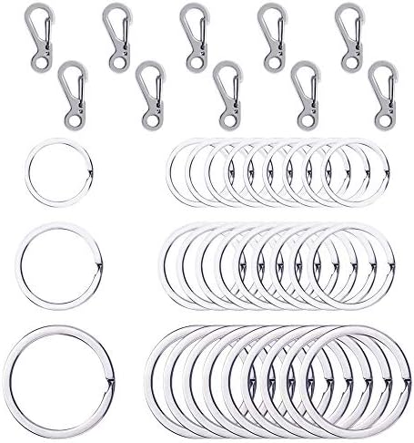 Senhai 30pcs Metal Flat Key Rings, 3 tamanhos, 10pcs Mini SF Carabiners Snap Snap Snap Gross para escalar o acampamento