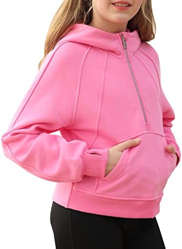 Doshoop Girls Half Ziper Gollar Cropped Hoodies de manga comprida Fleece zip up Sweetshirts