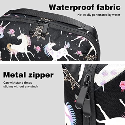 Bolsa de organizador eletrônico portátil Bolsa Misteriosa unicórnio rosa Floral Black Night Travel Storage Bag para discos rígidos,