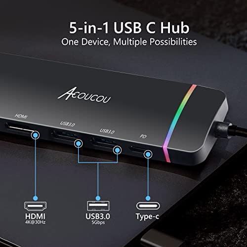 ACOUCOU USB C HUB, Adaptador USB C para USB, adaptador USB para Ethernet HDMI USB com porta Ethernet de 1000 Mbps,