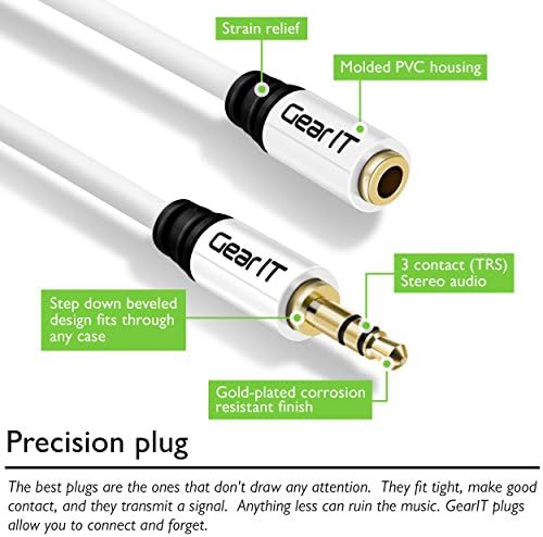 Cabo de extensão de 50 pés de 3,5 mm, GEGHIT PRO SERIA Preminun Gold banhado a 50 pés de 3,5 mm de extensão estéreo auxiliar