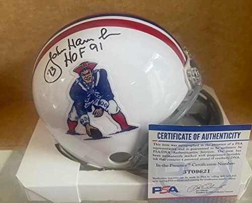 John Hannah Hof 91 New England Patriots assinou o Mini Capacete Auto PSA 3T09621