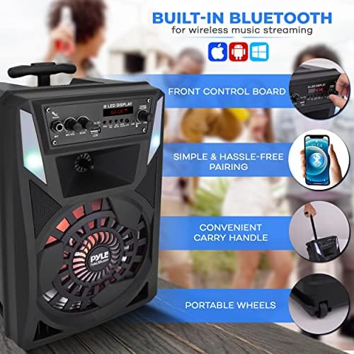 Pyle Portable Bluetooth PA Palestrante - 300 W 8 ”Sistema de áudio de karaokê ao ar livre de 8” - Luzes de festas multicoloridas,