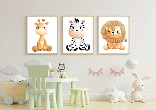 Mienno 9 pacote de safari animais infantis impressão de arte de parede decoração de quarto de berçário, 8x10 polegadas