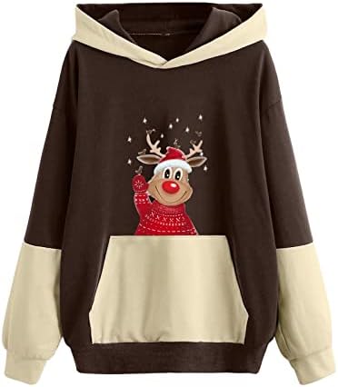 Hoodies femininos de Natal fofo Rudolph Capuz Sweols