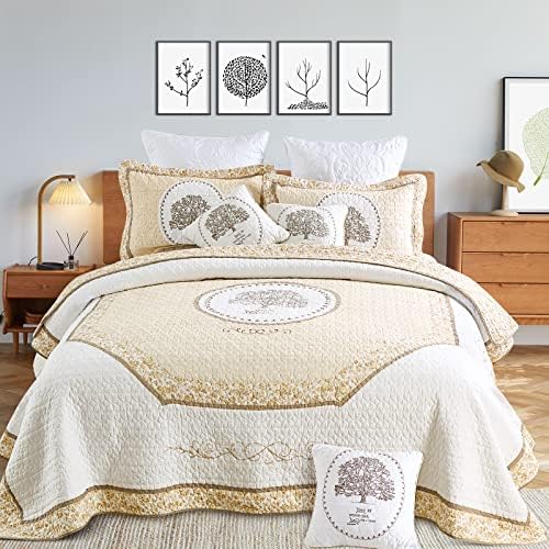 GEEPOMFY TREELA DE VIDA CONJUNTO DE CLOT DO CORDOLED 3PCS Coverlet de bordado leve para a cama king size durante