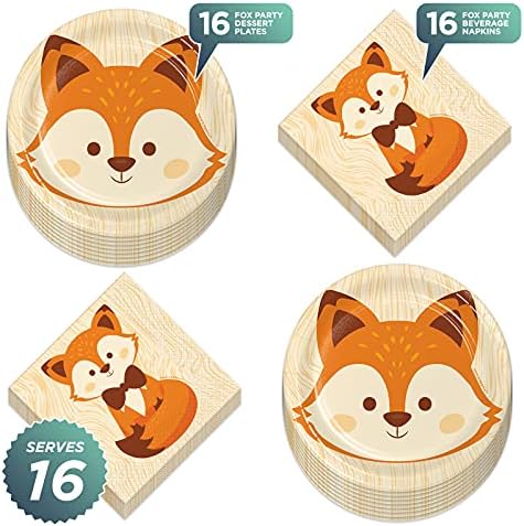 Fox Party Supplies - Woodland Animal Fox Face Paper Placas de sobremesa e guardanapos de bebidas
