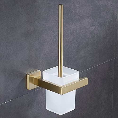 Pincel de vaso sanitário com suporte de ouro montado na parede, newrain banheiro do banheiro moderno com suporte de aço inoxidável