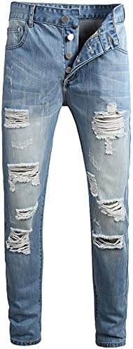 Calça jeans rasgada para homens, calças elásticas esbeltas e elásticas