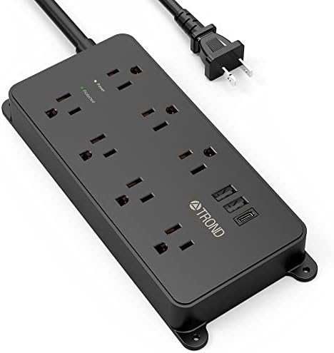 2 Prong Power Strip-Trond 2 Pong a 3 adaptador de ponta com 7 pontos de venda AC amplamente espaçados e 3 portas USB, cordão de extensão