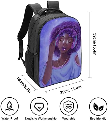 Sara Nell Kids School School Girl Black Girl Afro -American Girl Love Music Boys Backpack Bookbag para estudantes do ensino fundamental