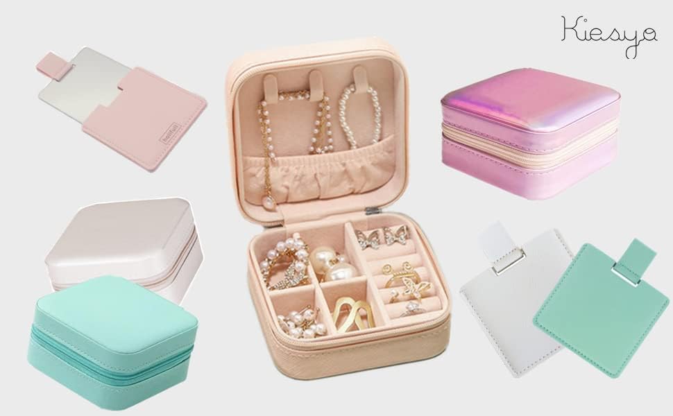 Kiesyo Travel Jewelry Case Jóias Organizador de viagens com espelho Pequeno caixa de jóias Jóias portáteis Organizador de jóias