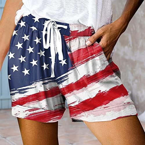 Ruiruilico Independence Day Casual Shorts para mulheres Baggy String String Waist