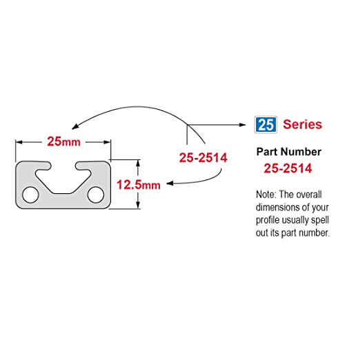 25-2514, 25 Série Alumínio 25mm x 12,5mm Mono Slot Extrusion x 1210mm