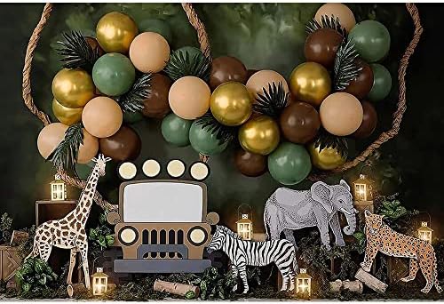 Jungle Newborn Animals Cake Smash Backdrop Green Forest Safari Party Background Woodland Kids Baby Birthday Photography Photography