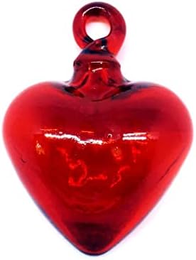 MEXHANDCRATH RED 2,6 polegadas pequenos corações de vidro suspenso, vidro soprado reciclado