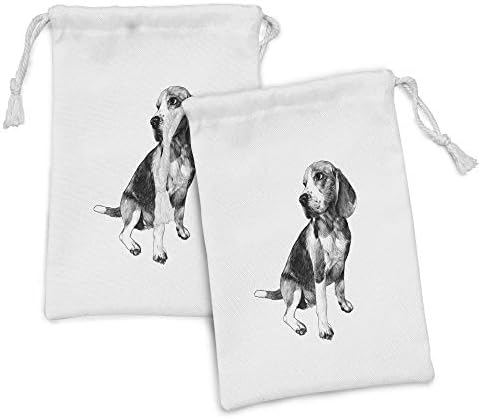 Conjunto de bolsas de tecido de beagle de ambesonne de 2, esboço monocromático de motivos de raça de cães de cães imprimidos em cenário