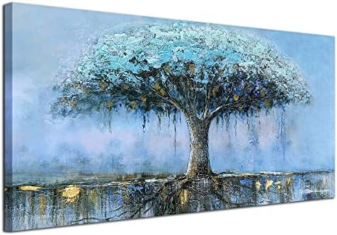 Anolyfi Tree of Life Canvas Arte da parede Blue Árvore Natureza Pintura abstrata paisagem Picture panorâmico Picture texturizou