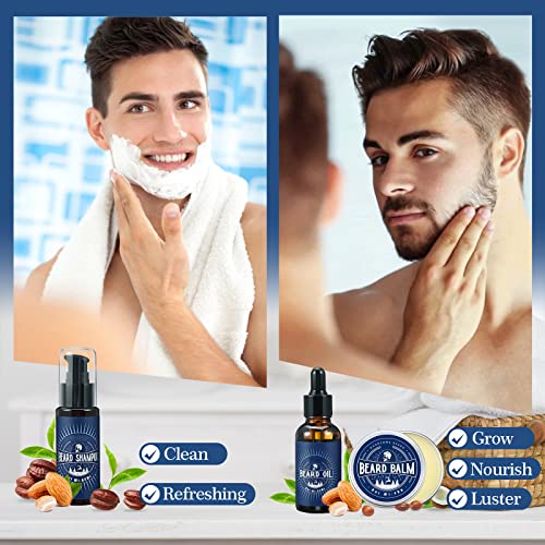 Kit de cuidados com barba, presente de kit de relevo de barba, shampoo de barba, óleo de barba, bálsamo de barba, escova de cerdas,