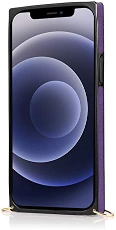 Tampa do telefone para iPhone12 Mini 2021 Leather, 5,4 polegadas Kickstand Purple Card Slot Strip, fortalecimento do